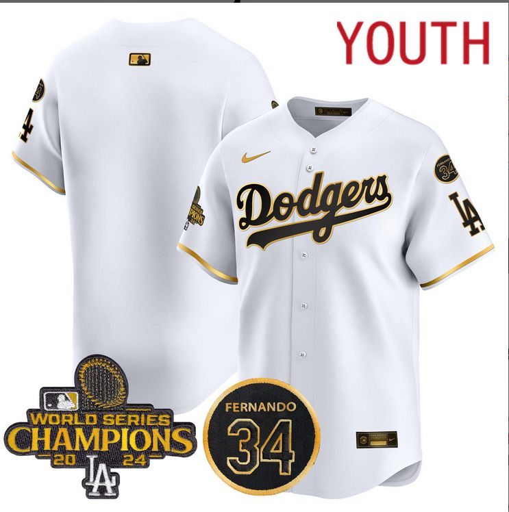 Youth MLB Los Angeles Dodgers  blank white 2024 World Series Champions Patch Limited Jersey->youth mlb jersey->Youth Jersey